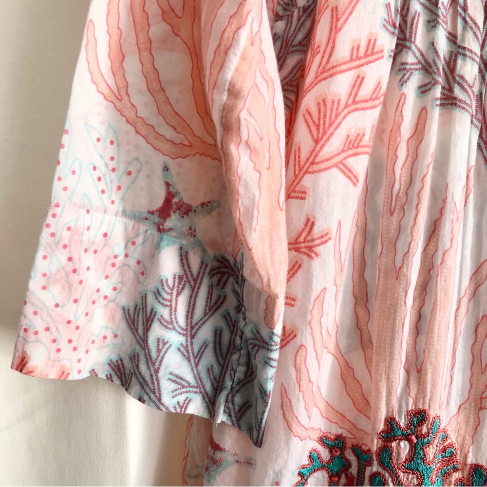Soft Surroundings Coral Reef Teal Tunic Cotton Embroidered Sequin Blouse Top XL - Picture 4 of 12